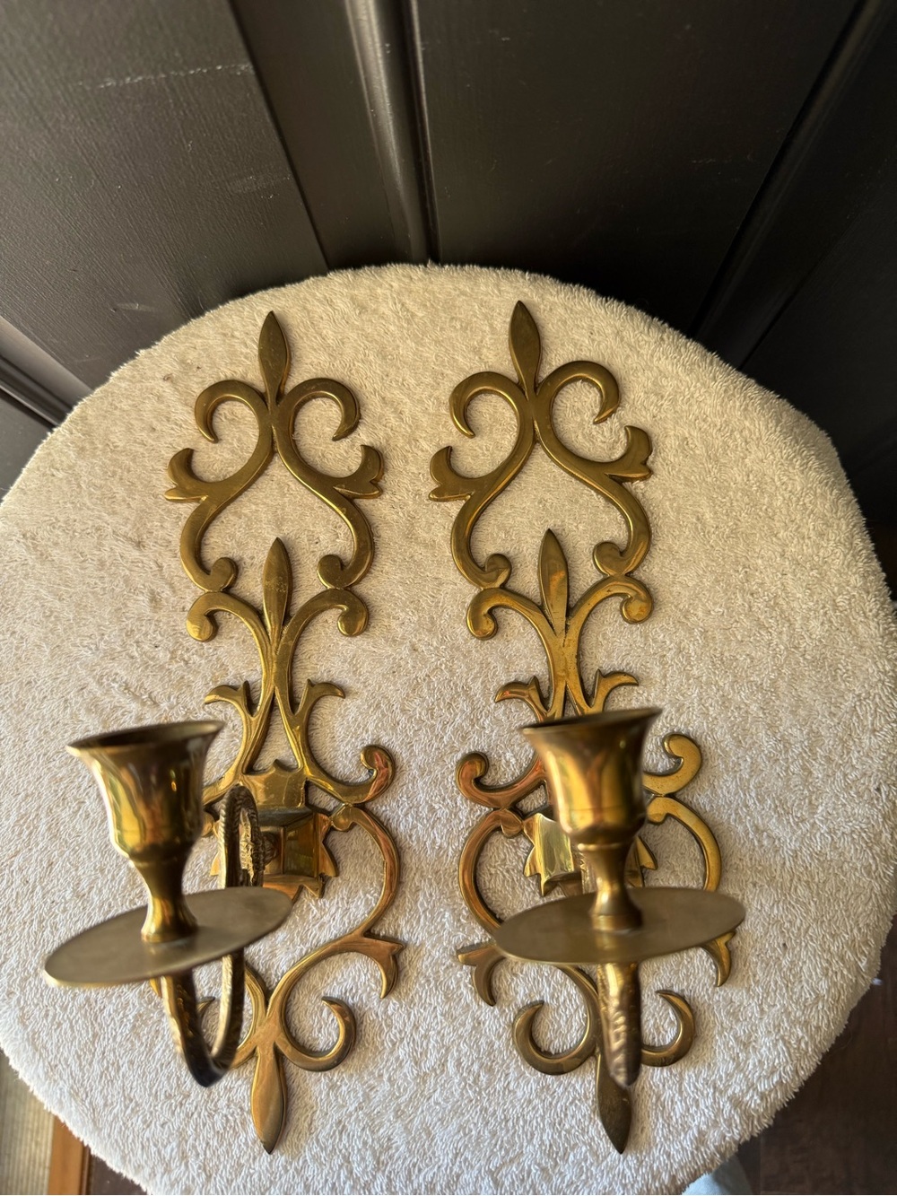 Vintage Brass Wall Sconces Pair Hollywood Regency Style
